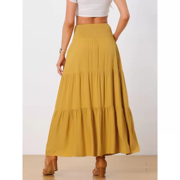 Allegra K Summer Maxi Skirt for Women's 2024 Casual Elastic High Waist Tiered Boho Long Skirts