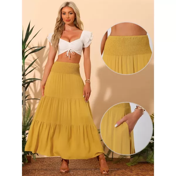 Allegra K Summer Maxi Skirt for Women's 2024 Casual Elastic High Waist Tiered Boho Long Skirts