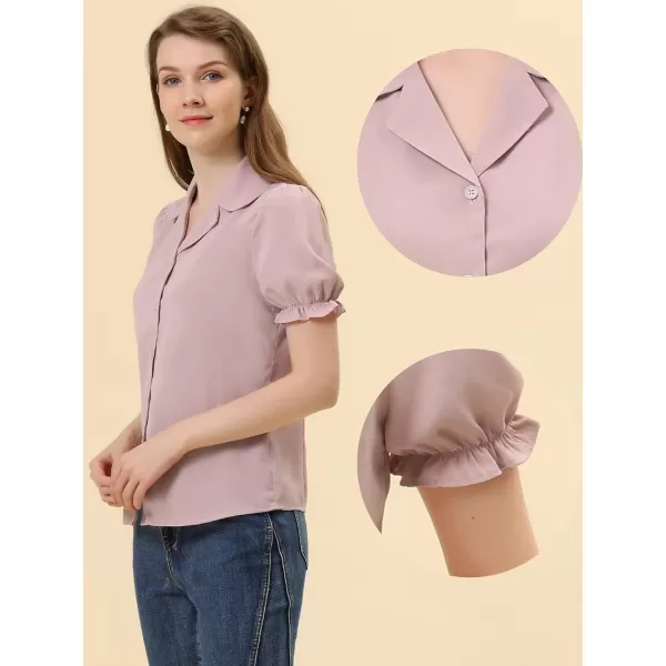 Allegra K Summer Work Lapel Collar Blouse for Women's Short Sleeves Button Down Shirt