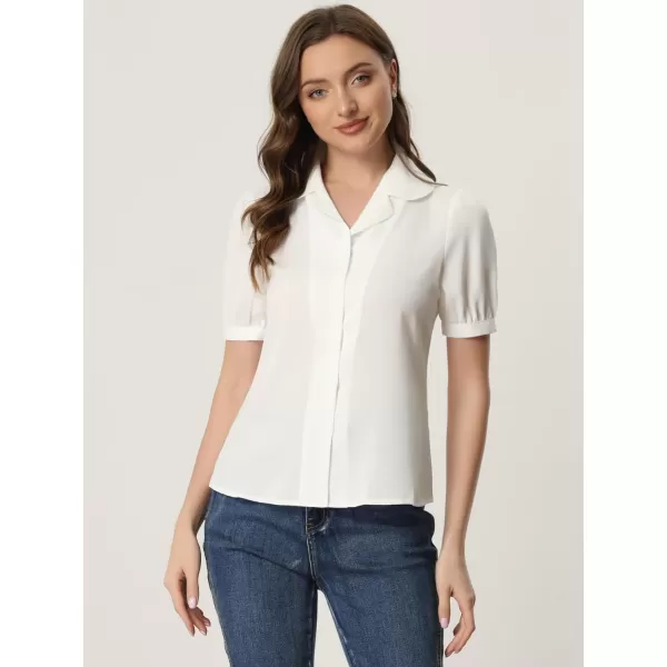 Allegra K Summer Work Lapel Collar Blouse for Women's Short Sleeves Button Down Shirt