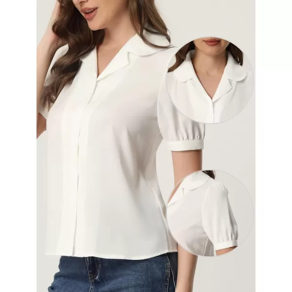 Allegra K Summer Work Lapel Collar Blouse for Women's Short Sleeves Button Down Shirt