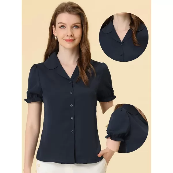 Allegra K Summer Work Lapel Collar Blouse for Women's Short Sleeves Button Down Shirt