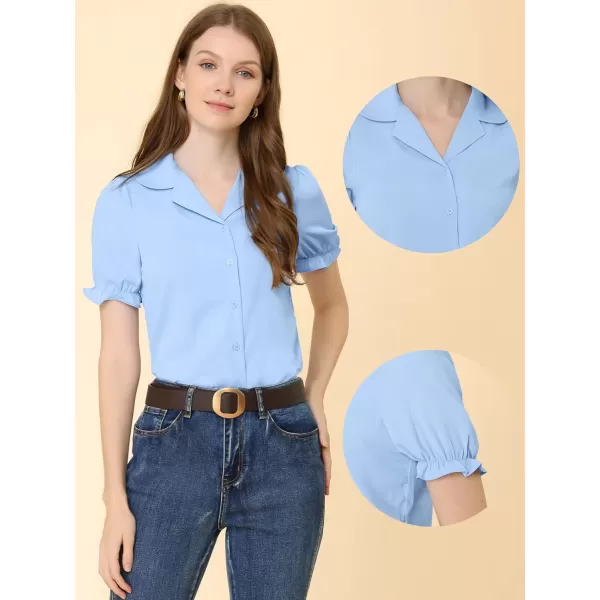 Allegra K Summer Work Lapel Collar Blouse for Women's Short Sleeves Button Down Shirt