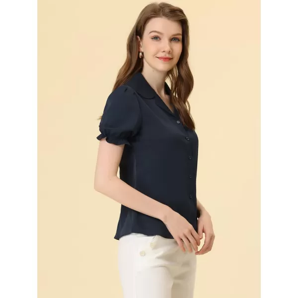 Allegra K Summer Work Lapel Collar Blouse for Women's Short Sleeves Button Down Shirt