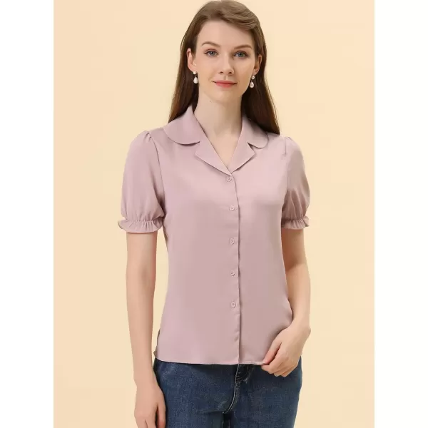 Allegra K Summer Work Lapel Collar Blouse for Women's Short Sleeves Button Down Shirt