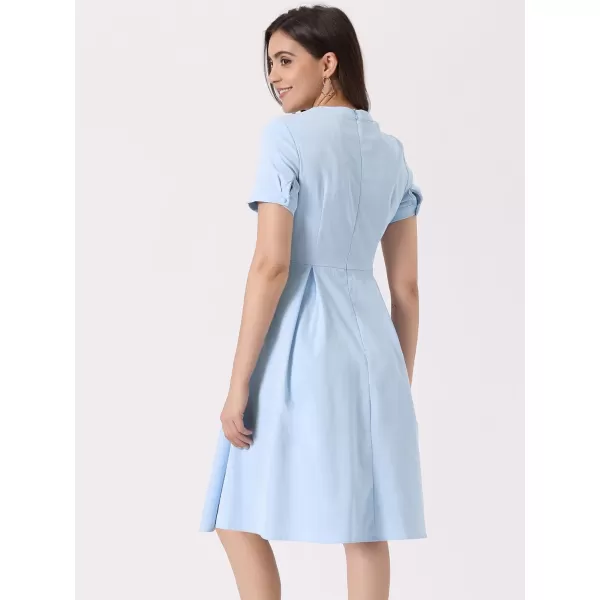 Allegra K Vintage Dress for Women's Round Neck Short Sleeve Pleated 1950s Midi Dress