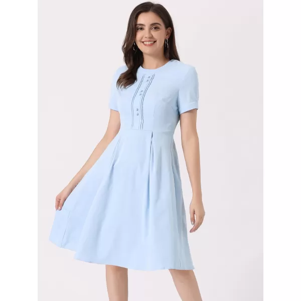 Allegra K Vintage Dress for Women's Round Neck Short Sleeve Pleated 1950s Midi Dress