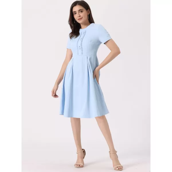 Allegra K Vintage Dress for Women's Round Neck Short Sleeve Pleated 1950s Midi Dress