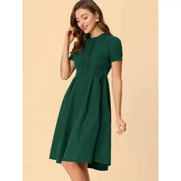 Allegra K Vintage Dress for Women's Round Neck Short Sleeve Pleated 1950s Midi Dress