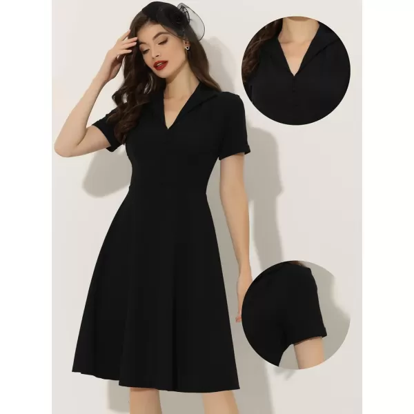 Allegra K Vintage Dresses for Women's 2024 Flat Collar Short Sleeve Fit and Flare Dress