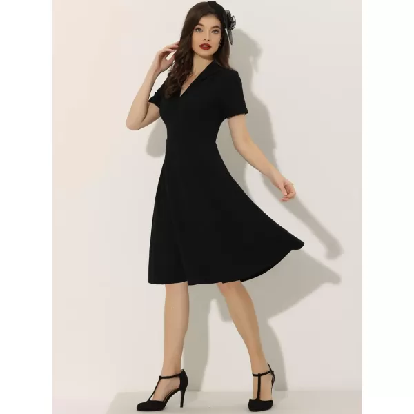 Allegra K Vintage Dresses for Women's 2024 Flat Collar Short Sleeve Fit and Flare Dress