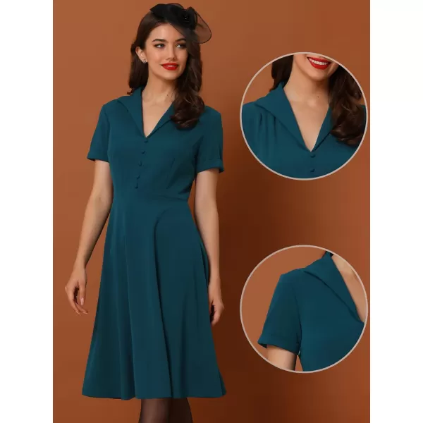 Allegra K Vintage Dresses for Women's 2024 Flat Collar Short Sleeve Fit and Flare Dress