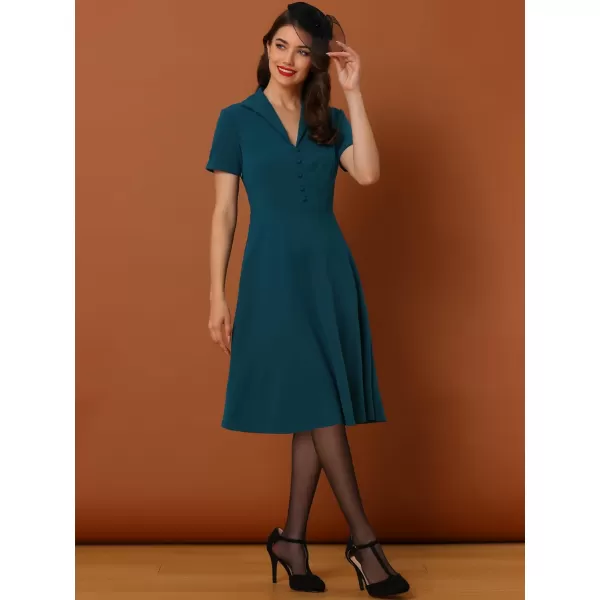 Allegra K Vintage Dresses for Women's 2024 Flat Collar Short Sleeve Fit and Flare Dress