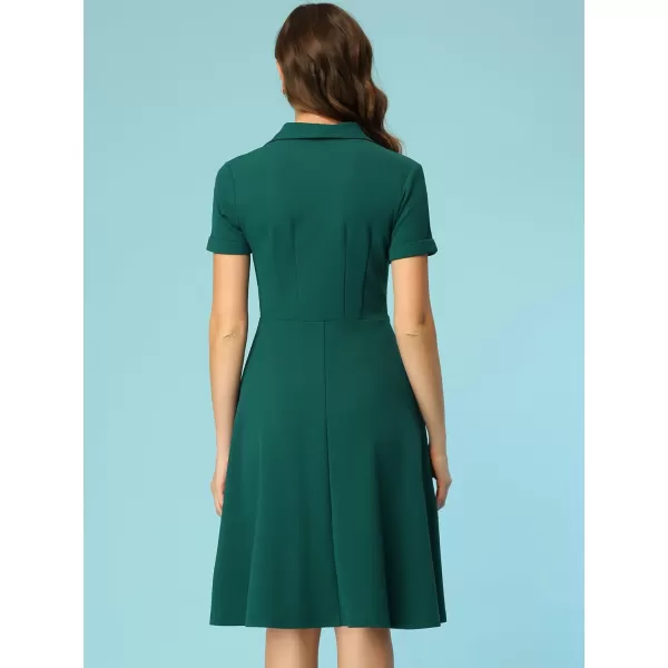 Allegra K Vintage Dresses for Women's 2024 Flat Collar Short Sleeve Fit and Flare Dress