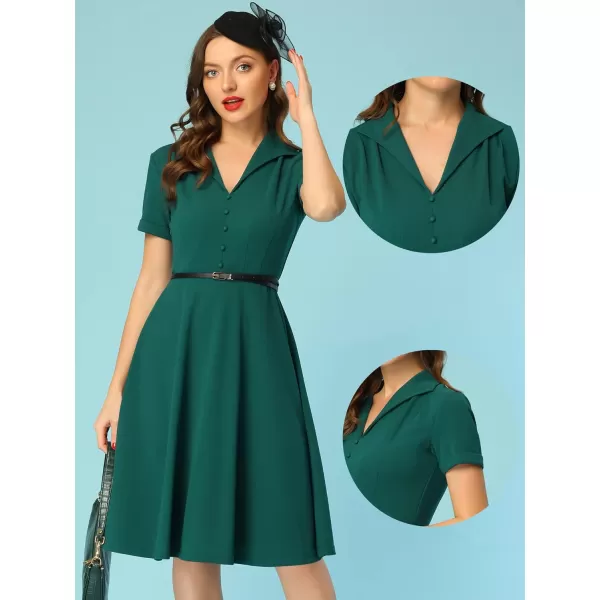 Allegra K Vintage Dresses for Women's 2024 Flat Collar Short Sleeve Fit and Flare Dress