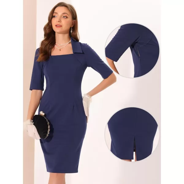 Allegra K Vintage Sheath Dress for Women's Flat Collar Bodycon Retro 1950s Pencil Dresses