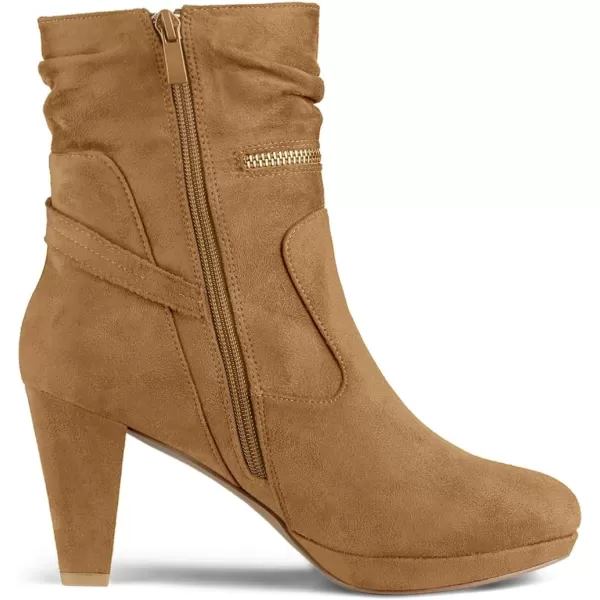 Allegra K Women's Ankle Zip Platform High Heel Mid Calf Boots