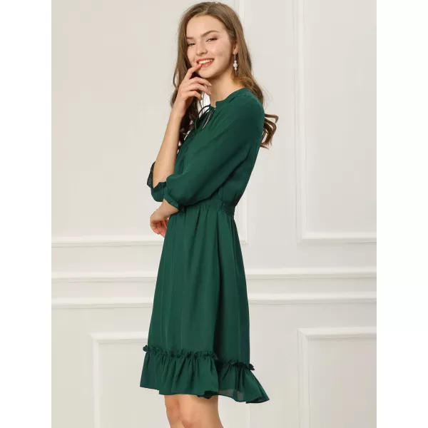Allegra K Women's Autumn Wedding Guest Dresses Ruffle Hem 3/4 Sleeve A-Line Smocked Short Chiffon Dress