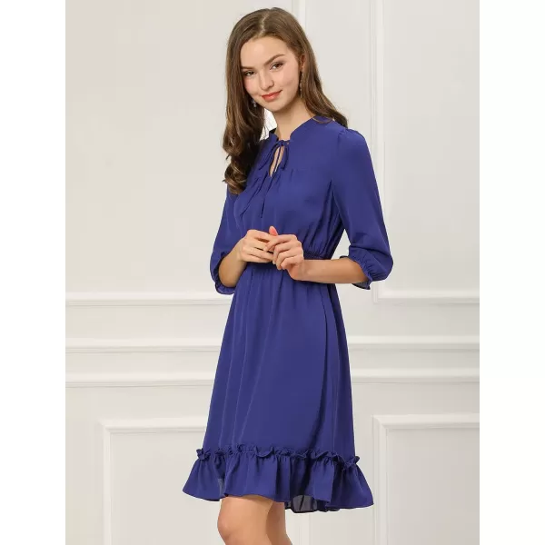 Allegra K Women's Autumn Wedding Guest Dresses Ruffle Hem 3/4 Sleeve A-Line Smocked Short Chiffon Dress