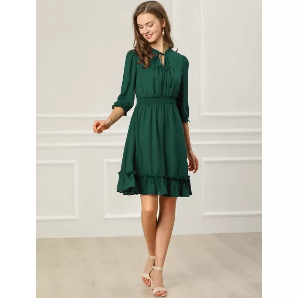 Allegra K Women's Autumn Wedding Guest Dresses Ruffle Hem 3/4 Sleeve A-Line Smocked Short Chiffon Dress