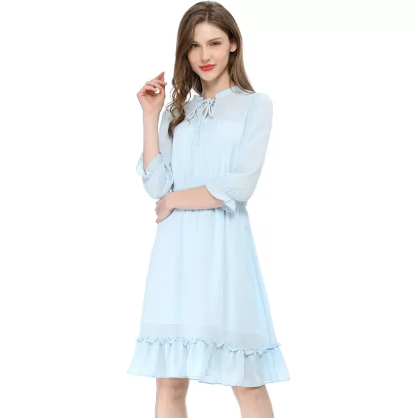 Allegra K Women's Autumn Wedding Guest Dresses Ruffle Hem 3/4 Sleeve A-Line Smocked Short Chiffon Dress