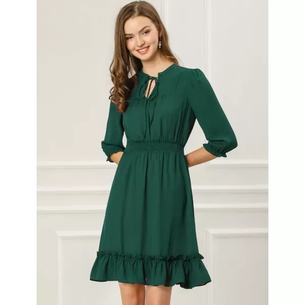 Allegra K Women's Autumn Wedding Guest Dresses Ruffle Hem 3/4 Sleeve A-Line Smocked Short Chiffon Dress
