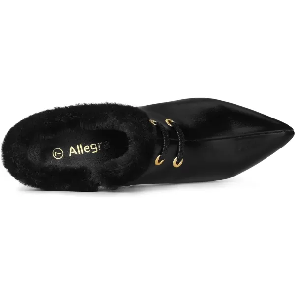 Allegra K Women's Block Heels Pointed Toe Faux Fur Ankle Booties