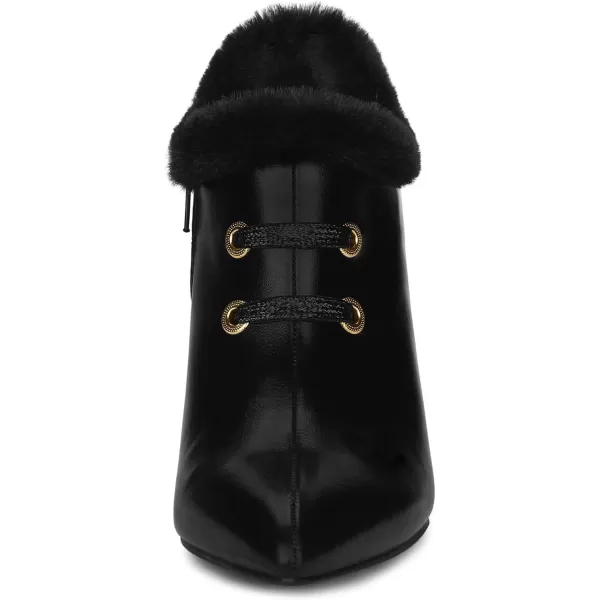Allegra K Women's Block Heels Pointed Toe Faux Fur Ankle Booties