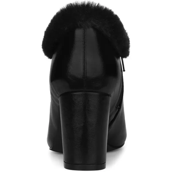 Allegra K Women's Block Heels Pointed Toe Faux Fur Ankle Booties