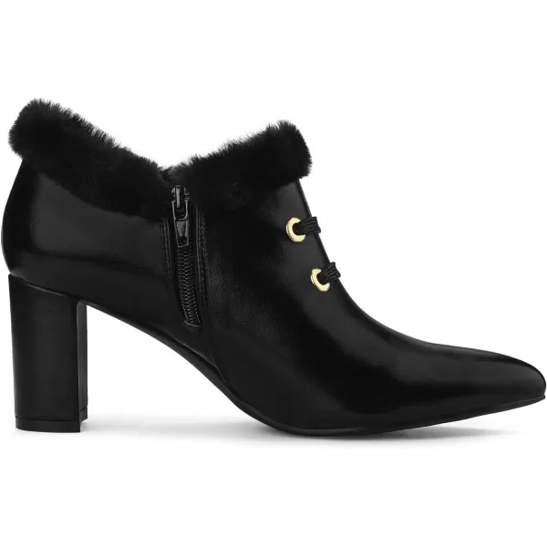 Allegra K Women's Block Heels Pointed Toe Faux Fur Ankle Booties