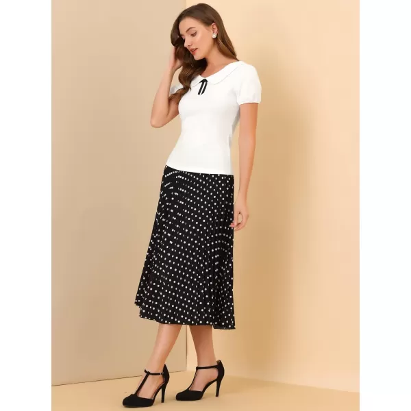 Allegra K Women's Bow Neck Solid Short Sleeve Peter Pan Collar Blouse