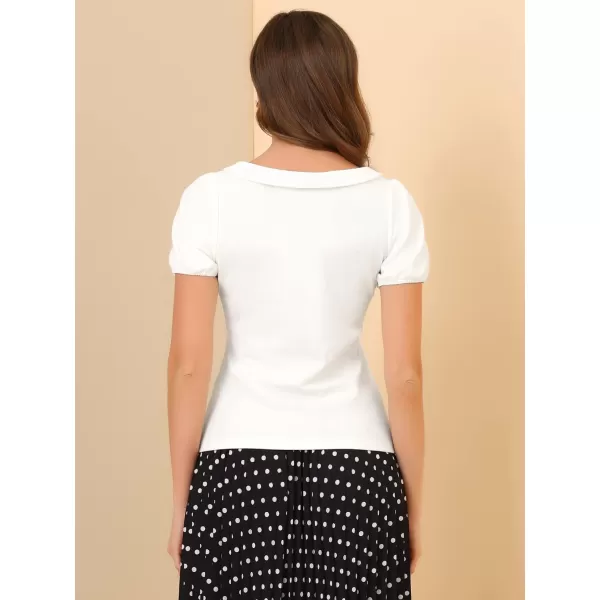 Allegra K Women's Bow Neck Solid Short Sleeve Peter Pan Collar Blouse