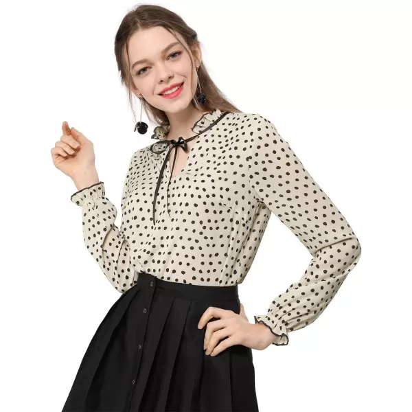 Allegra K Women's Bow Tie Neck Blouse Ruffled Collar Printed Long Sleeve Vintage Top