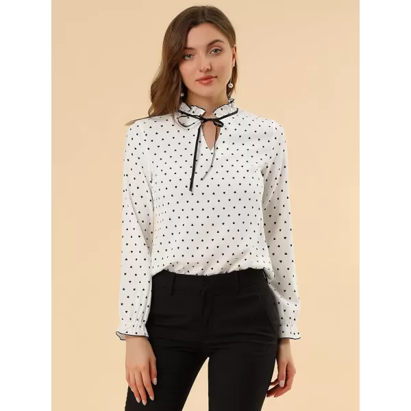 Allegra K Women's Bow Tie Neck Blouse Ruffled Collar Printed Long Sleeve Vintage Top