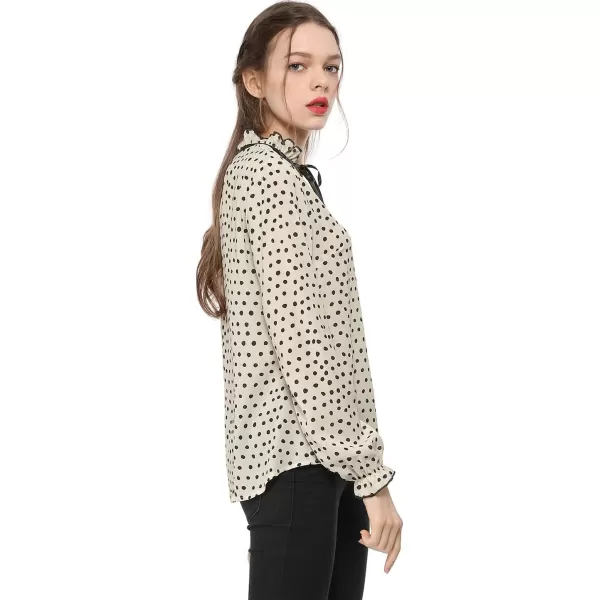 Allegra K Women's Bow Tie Neck Blouse Ruffled Collar Printed Long Sleeve Vintage Top