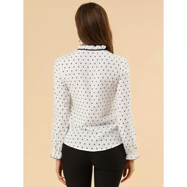 Allegra K Women's Bow Tie Neck Blouse Ruffled Collar Printed Long Sleeve Vintage Top