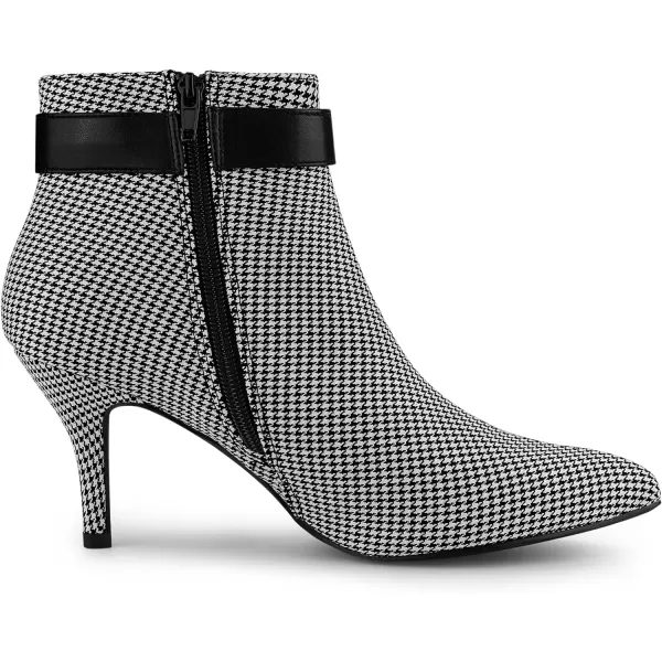 Allegra K Women's Buckle Plaid Stiletto Heels Houndstooth Ankle Boots