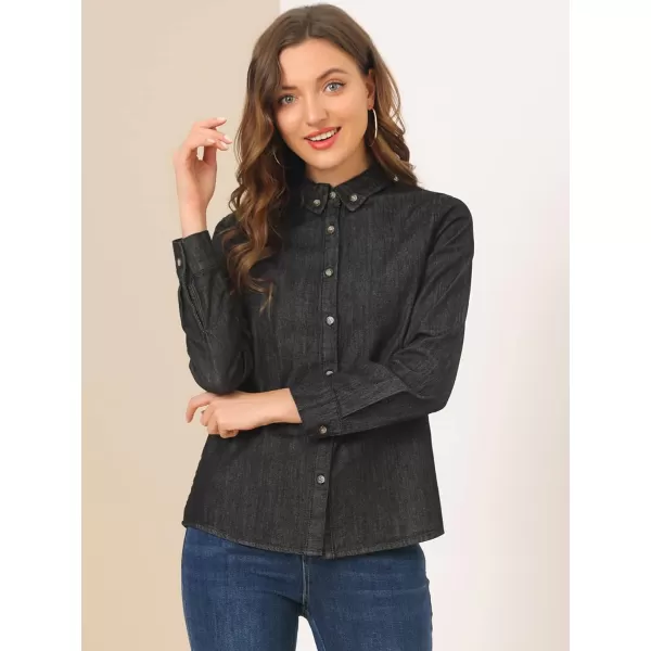 Allegra K Women's Button Up Denim Shirts Long Sleeve Casual Collared Jean Blouse