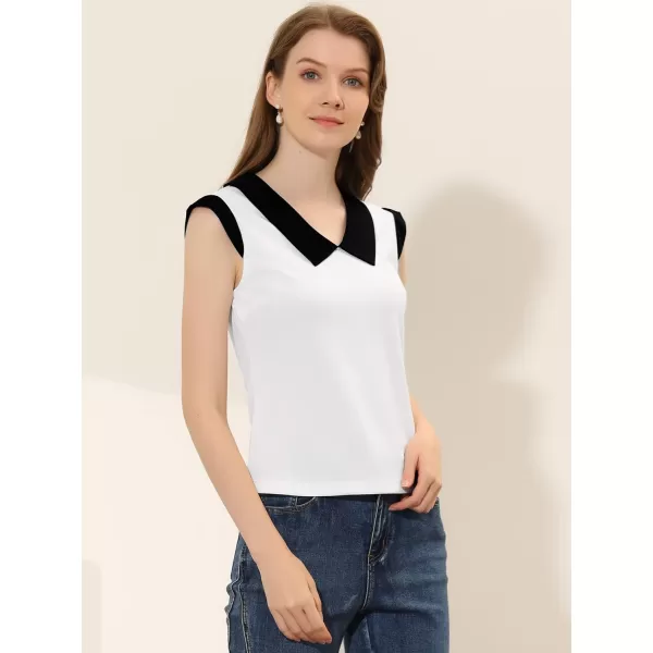 Allegra K Women's Casual Contrast Collar Cuff Top Stretchy Cap Sleeve T-Shirt