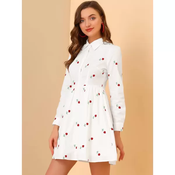 Allegra K Women's Casual Shirt Dress Long Sleeve Half Placket Embroidered Floral Mini Dresses