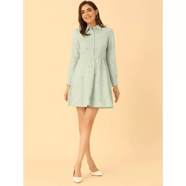 Allegra K Women's Casual Shirt Dress Long Sleeve Half Placket Embroidered Floral Mini Dresses