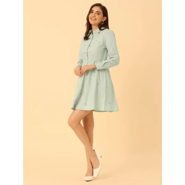 Allegra K Women's Casual Shirt Dress Long Sleeve Half Placket Embroidered Floral Mini Dresses