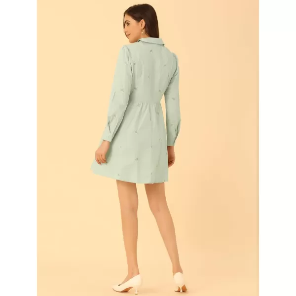 Allegra K Women's Casual Shirt Dress Long Sleeve Half Placket Embroidered Floral Mini Dresses