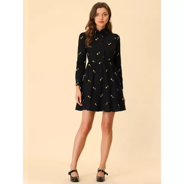 Allegra K Women's Casual Shirt Dress Long Sleeve Half Placket Embroidered Floral Mini Dresses