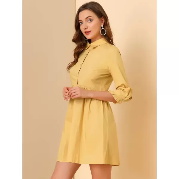 Allegra K Women's Casual Shirt Dress Ruched 3/4 Sleeve Button Up Mini Dresses