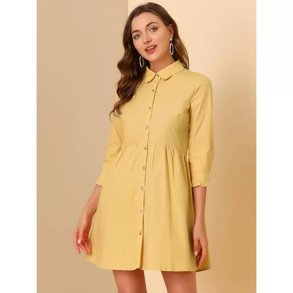 Allegra K Women's Casual Shirt Dress Ruched 3/4 Sleeve Button Up Mini Dresses