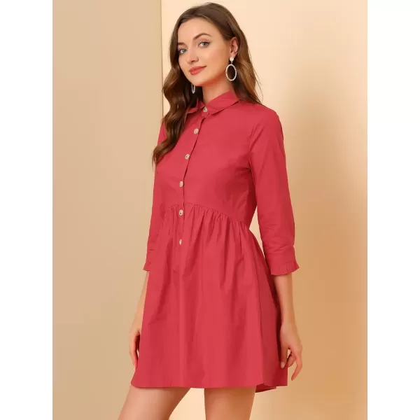 Allegra K Women's Casual Shirt Dress Ruched 3/4 Sleeve Button Up Mini Dresses