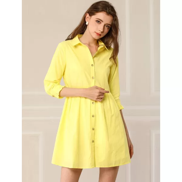 Allegra K Women's Casual Shirt Dress Ruched 3/4 Sleeve Button Up Mini Dresses