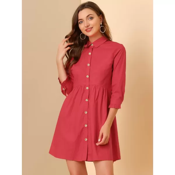 Allegra K Women's Casual Shirt Dress Ruched 3/4 Sleeve Button Up Mini Dresses