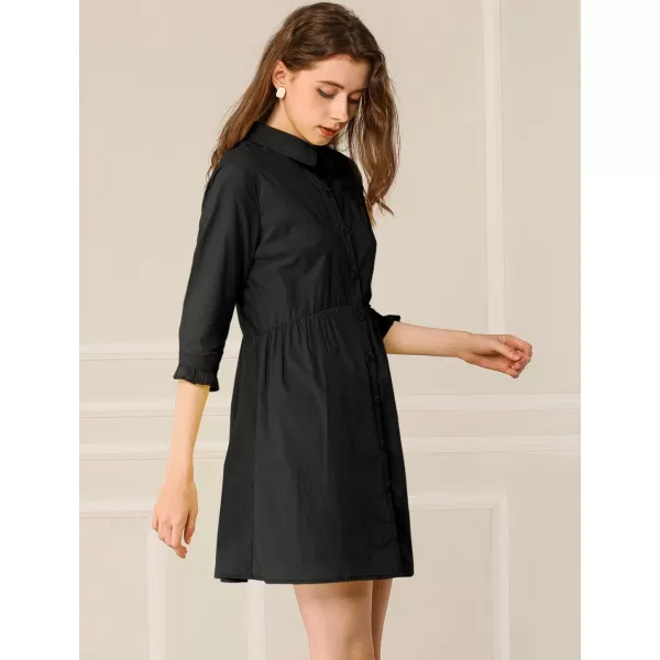 Allegra K Women's Casual Shirt Dress Ruched 3/4 Sleeve Button Up Mini Dresses